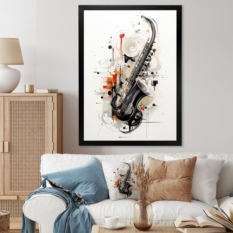 Clarinet Curve Sleek Black sur toile, Cadre simple noir, H 32 po x l 16 po x P 1 po
