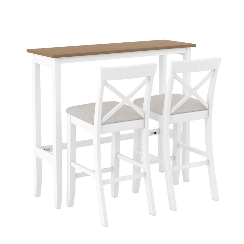 Ensemble de table de salle à manger 3 pièces avec 2 chaises rembourrées, Blanc / beige / brun