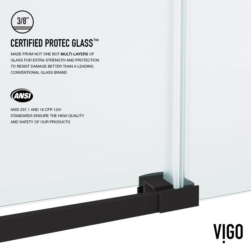 Hamilton 56-60" W x 68" H Sliding Frameless Tub Door with 3/8" Clear Glass, Matte Black