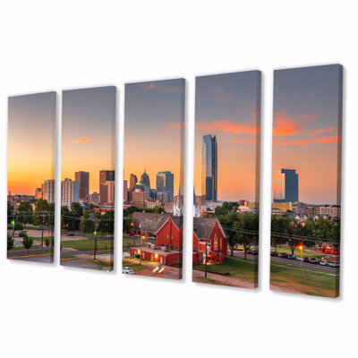 Oklahoma City Sunset - impression d'art sur toile Cityscapes - 5 panneaux égaux