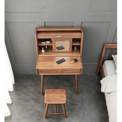 Nordic Style Walnut Multi‑Functional Dressing Table for Bedroom