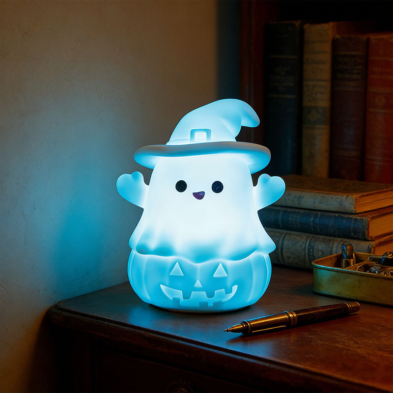 Cute Pumpkin Ghost LED Night Light  7 Color Changing Rechargeable Silicone Lamp For Halloween Decor Kids Bedroom Nursery Bedside And Holiday Gifts