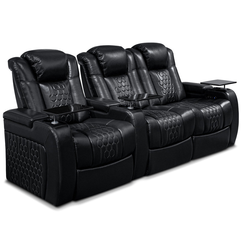 Fauteuil inclinable électrique 93,3 po 3 pièces avec nappa de grain supérieur, relaxation entièrement réglable, charge intelligente, éclairage DEL RVB dynamique, noir