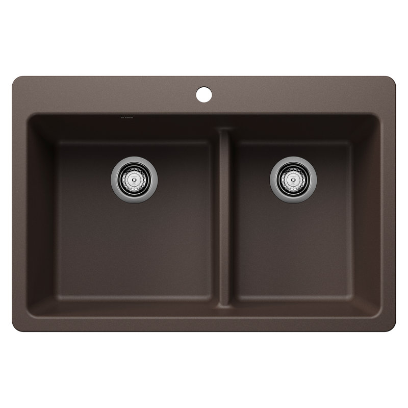 Liven SILGRANIT 33" L x 22" W Double Basin Drop-In/Undermount Kitchen Sink, Café