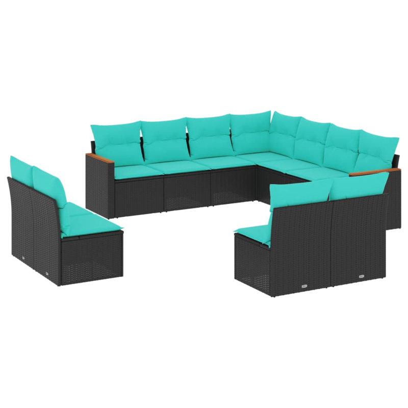  Ensemble de canapé de patio 11 pièces avec coussins en rotin de polyester noir