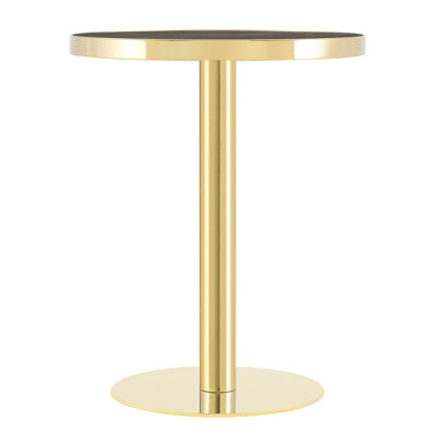 Modern Round Bistro Table, 23.6" Faux  Marble Small Dining Table with Pedestal Base & Stainless Steel Edge Banding, High-Gloss UV Top Accent Table for 2, Kitchen Living Room Cafe.