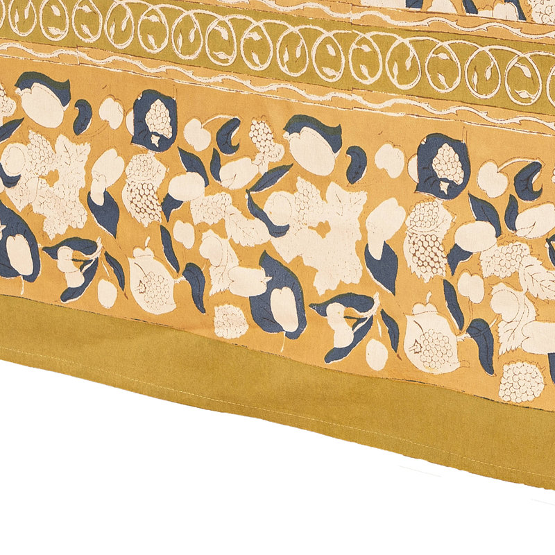 Forest Harvest Handmade Floral Tablecloth, Mustard/Blue, 59" x 59"