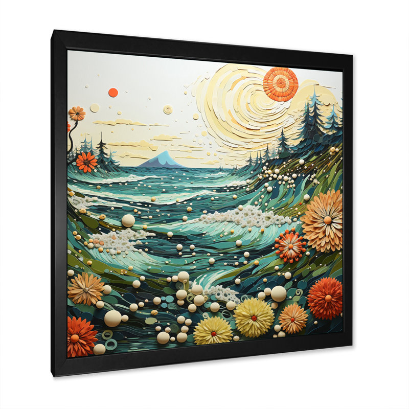 Beach Tidepool Symphony Pointillism I, Cadre simple noir, H 24 po x l 24 po x P 1 po
