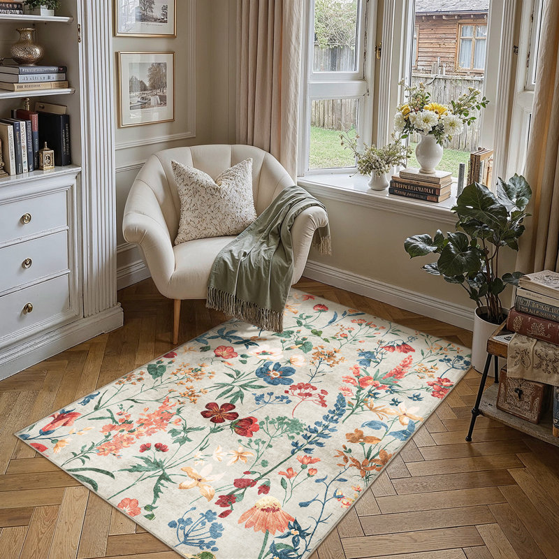 Tapis floral Mira, Beige, Rectangle 3'4" x 5'