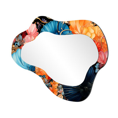 Japon Art Kimonos And Fans II - Japan Art Cloud Decorative Wall Mirror, Global Asymmetrical Mirror, Printed Metal Art
