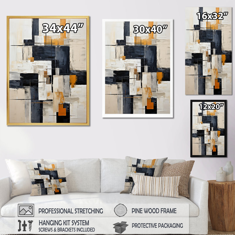 Ivoire Illusions Abstract Shapes II - formes abstraites, art mural, H 40 po x l 30 po x P 1,5 po, Toile tendue