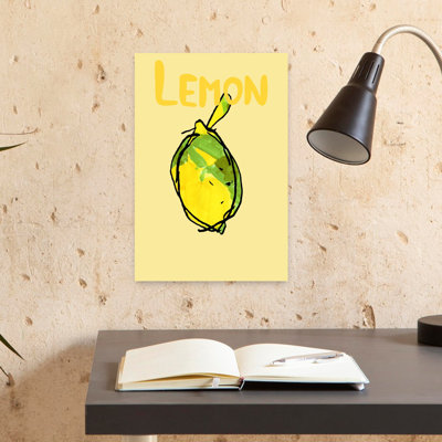 Bright Yellow Lemon Abstract Modern Contemporary Fruit Wall Art