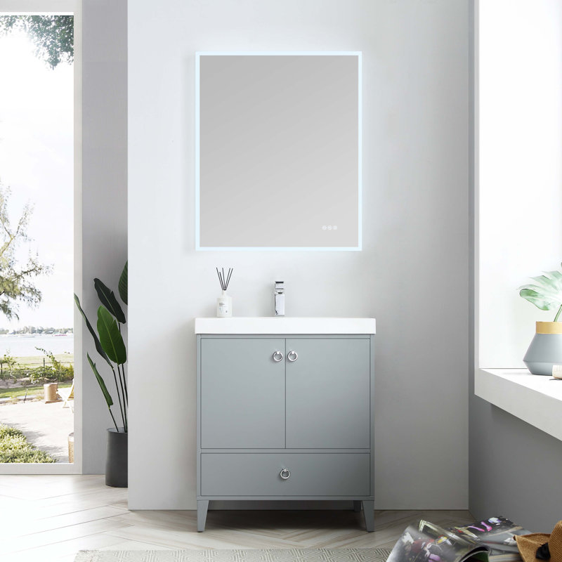 Meuble-lavabo simple imperméable Jez, Gris métallique