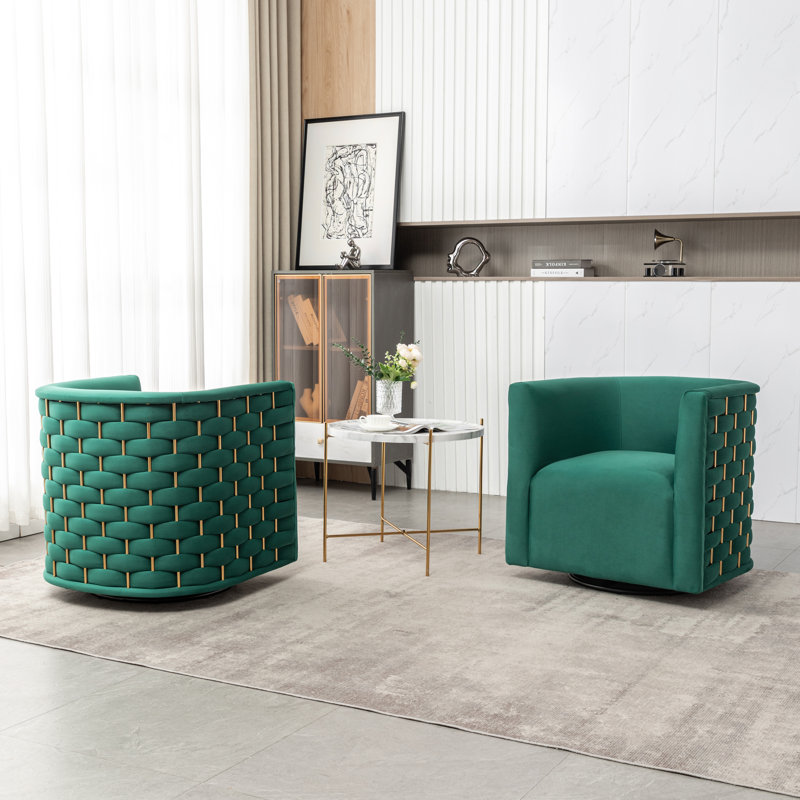 Occie Velvet Swivel Barrel Chair, Dark Green Velvet