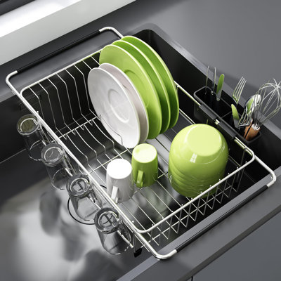 Dish Drying Rack In Sink, Expandable Stainless Steel Dish Drainers