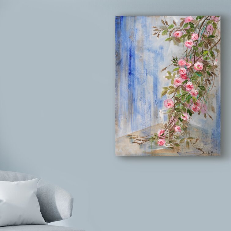 Fleur De Lis Living Rosebush And Glass On Canvas by Li Bo Print | Wayfair