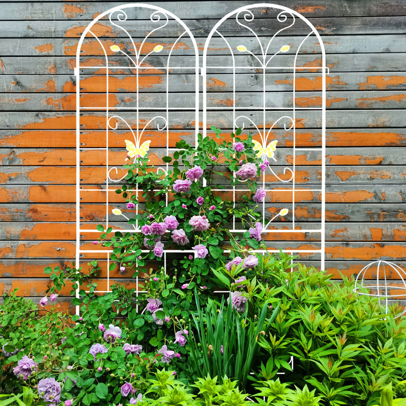 Ensemble de 4 treillis de jardin 86,7 po x 19,7 po antirouille pour jardin en métal blanc crème