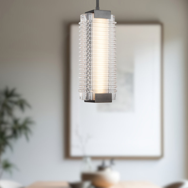 Luminaire suspendu en verre Alai, H 16,25 po x l 5,63 po x P 4,13 po, Bronze urbain