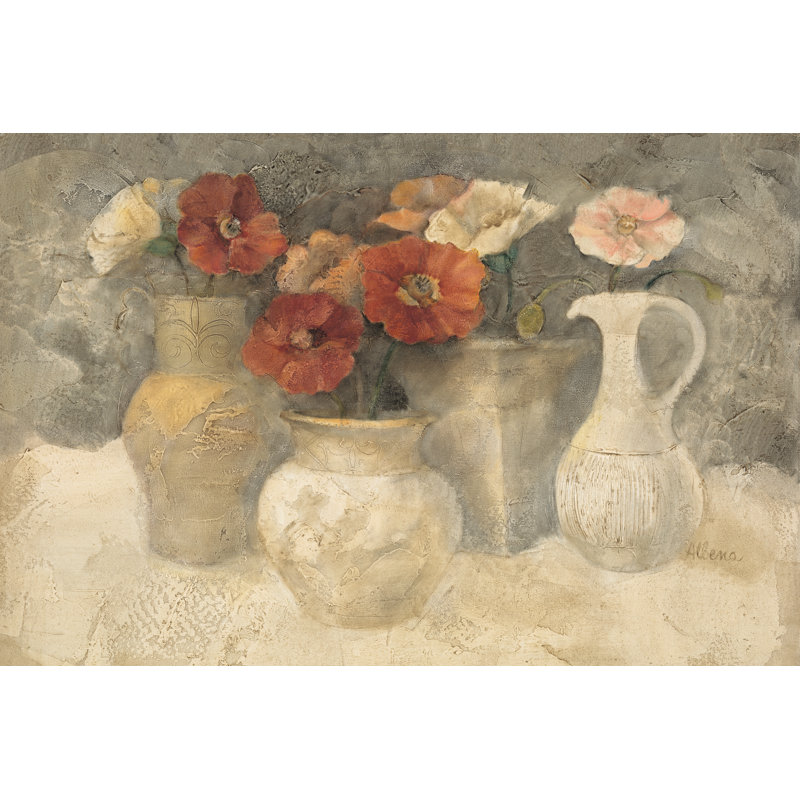 Coquelicots en blanc encadré par Albena Hristova, peinture, H 32 po x l 48 po x P 1,25 po, Toile encadrée noire, Non