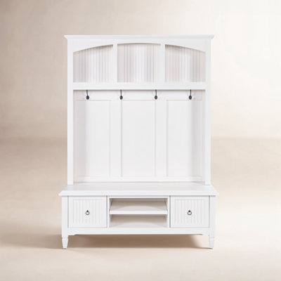Pearce Modern Farmhouse Hall Tree With Storage Bench - White