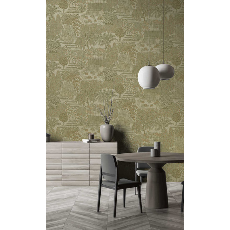 Rouleau de papier peint botanique L 33 pi x l 21 po Galeri, Kaki