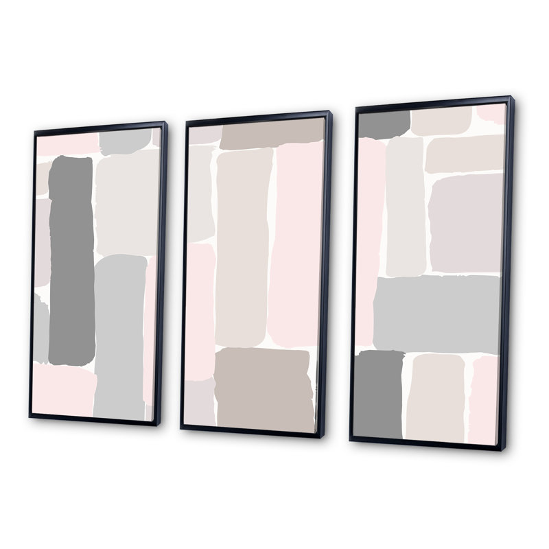 «Pink and Grey Pastel II», reproduction de cadre photo sur toile 3 pièces, Cadre noir, H 28 po x l 36 po x P 1 po