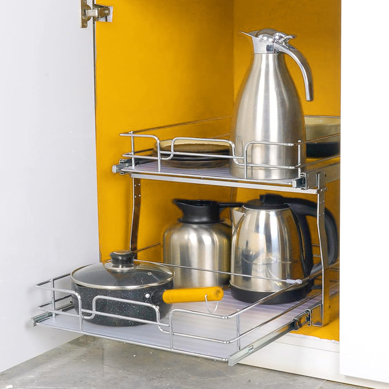 Tiroir coulissant en acier chromé, conception robuste, pour la cuisine, la salle de bain et le lavabo
