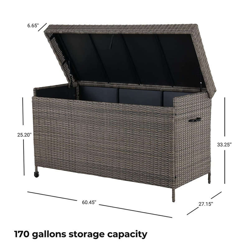 SORIA Grand Patio 170 Gallons Wicker Deck Box with Wheels, Light Brown