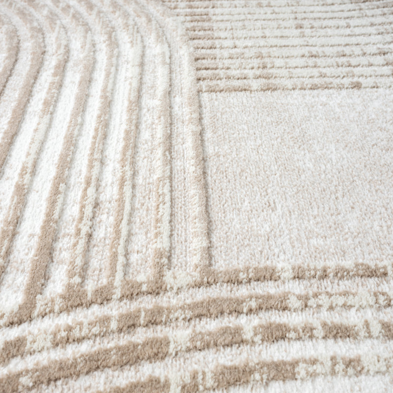 Tapis géométrique beige / crème en polypropylène tissé à la machine Rectangle Jacomine, Rectangle 6 pi x 9 pi