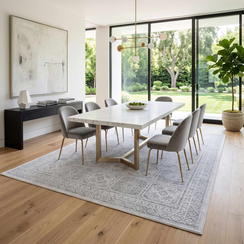 Tapis bleu glace / gris ardoise / argenté lavable à la machine Manhattan, Bleu / gris, 6 pi 7 po x 9 pi