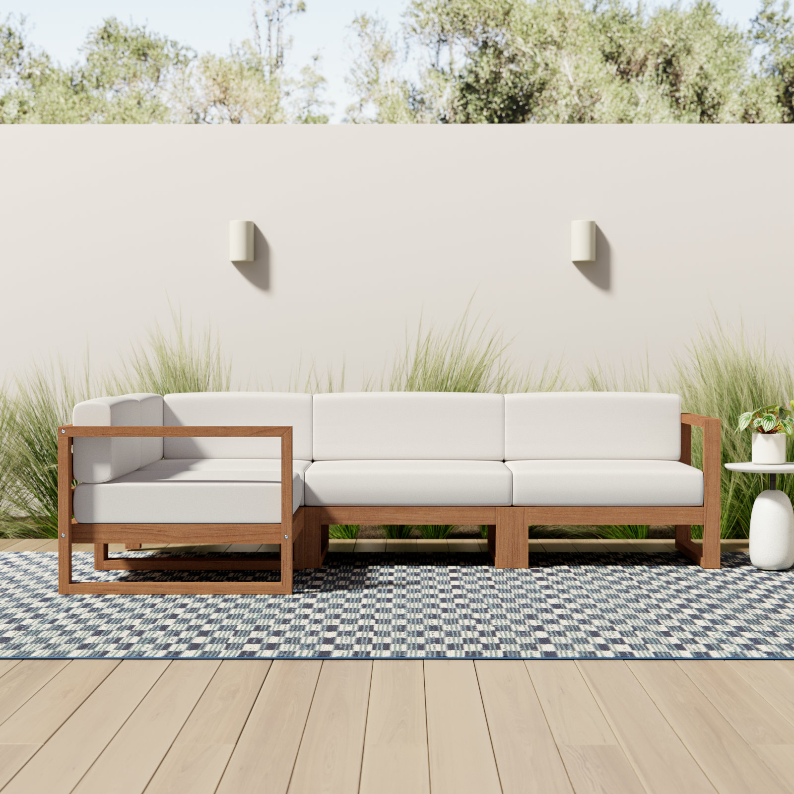 Upland Teak Outdoor 101" 4 Piece Sectional
