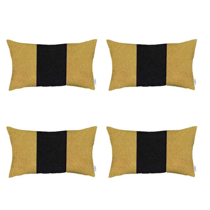 Ensemble de quatre coussins lombaires 20 po x 12 po, Jaune / noir