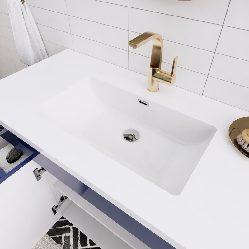 Ensemble de meuble-lavabo simple mural 42 po Spring, Bleu nuit