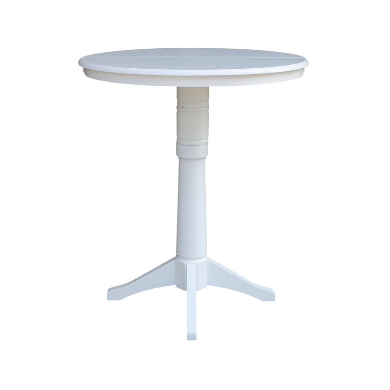 36" Round Extension Bar Height Dining Set With Matching Cross Back Bar Height Stools, 5 Piece, White