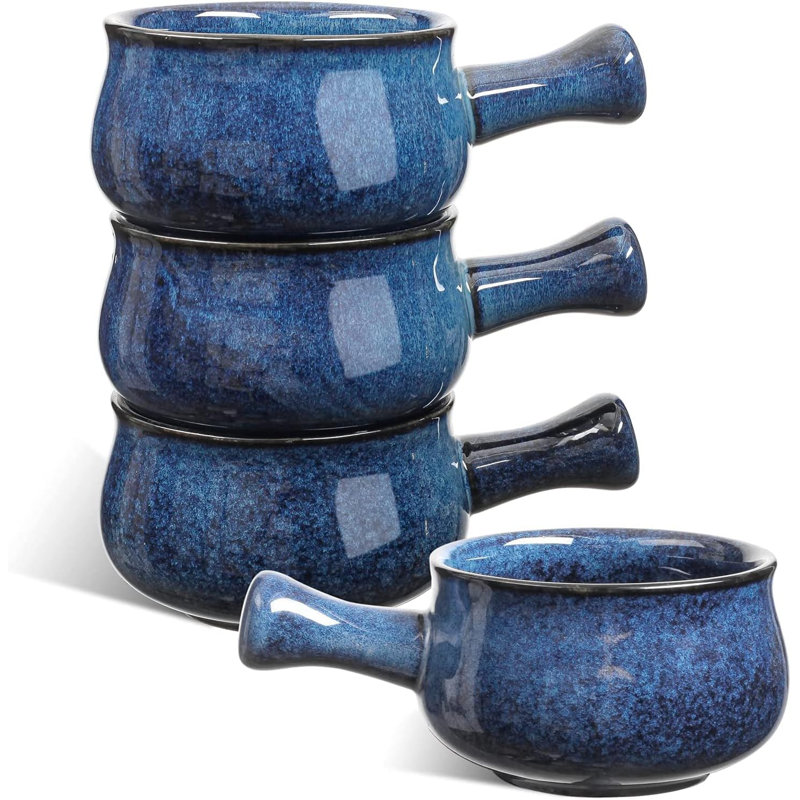 Bols à soupe d'oignons français avec poignées, 26 oz, incassable, micro-ondes, ensemble de 4 (bleu)