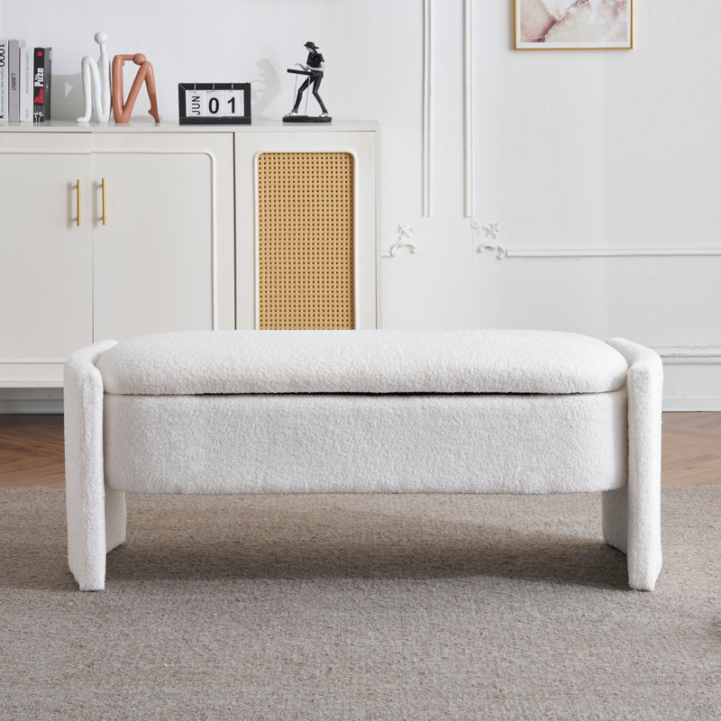 Elegant Long - Shaped Storage Ottoman Bench With Simple And Grand Design, White