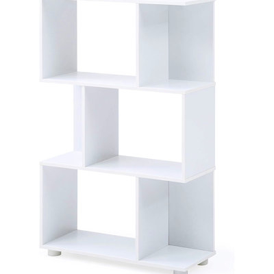White 3 - Shelf Staggered Bookcase, Storing Electronics, Books, Decor, American Wood Bookcase Low Maintenance