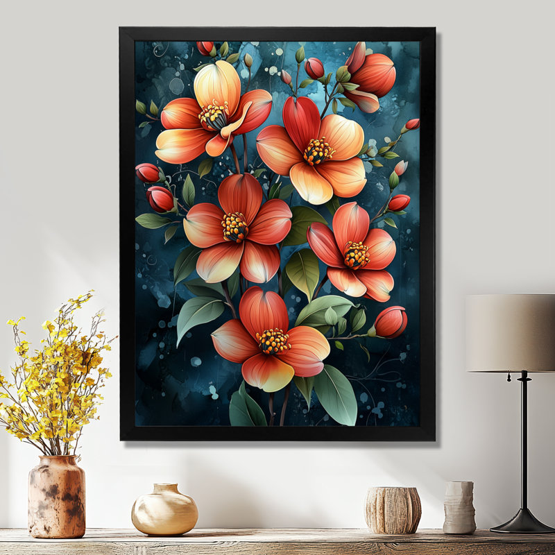 Korte II - impression sur toile florale, H 44 po x l 34 po, Noir, Reproduction encadrée d'une seule photo