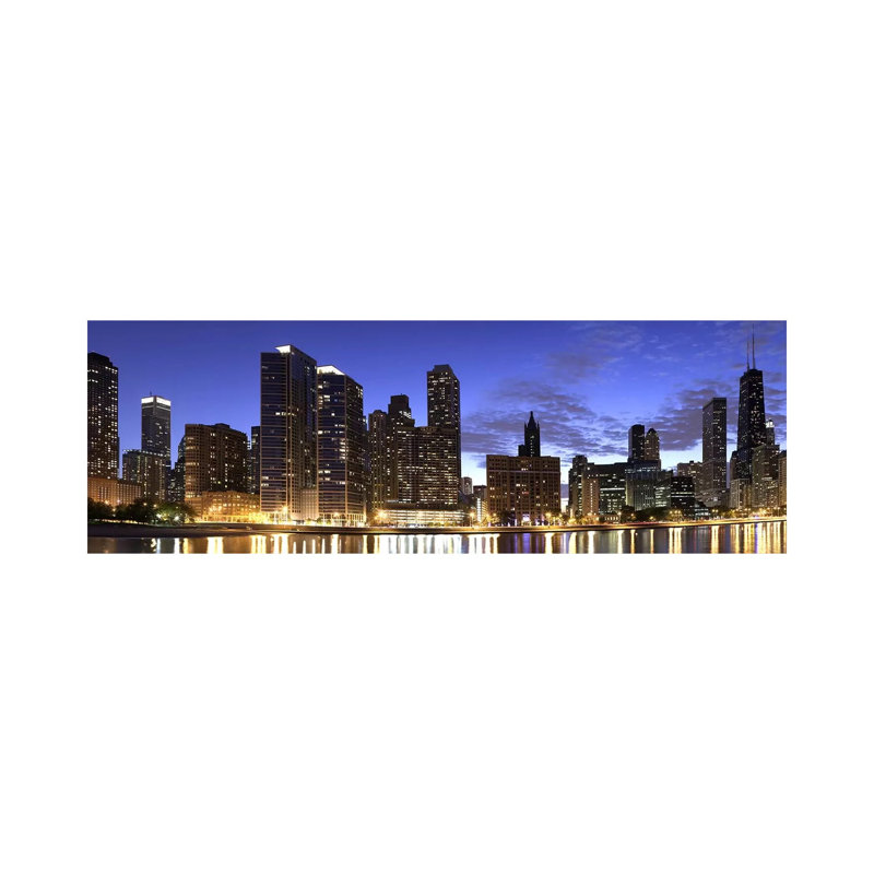 Night Skyline, Lake Michigan, Chicago, Cook County, Illinois, USA 2010 1 Piece Wrapped Canvas Panoramic Wall Art