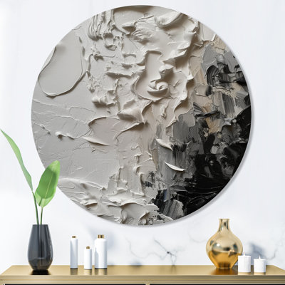 Art mural rond en métal blanc et noir Tranquility Unleashed IV