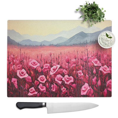 Rose Colour Field  Glass Chopping Board