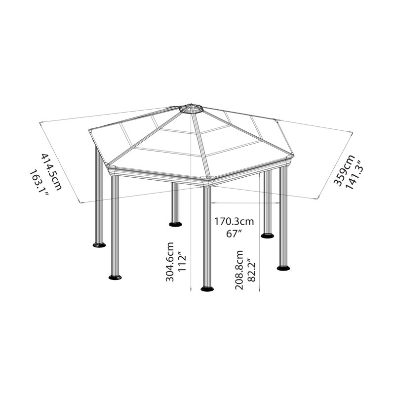 Palram - Canopia Roma 12' x 14' Aluminum Hardtop Patio Gazebo with Polycarbonate Roof Panels Modern Outdoor Shelter Gray/Bronze