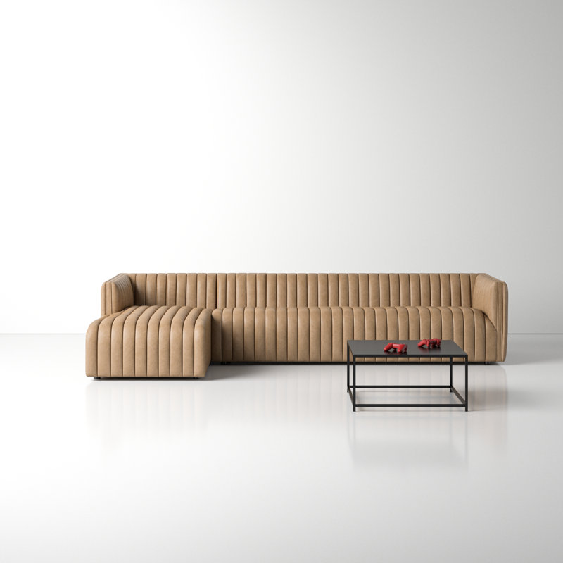 Brandt Upholstered L-Shaped Sectional, Palermo Drift Genuine Leather, Left Hand Facing, 26.5" H x 126" W x 64" D