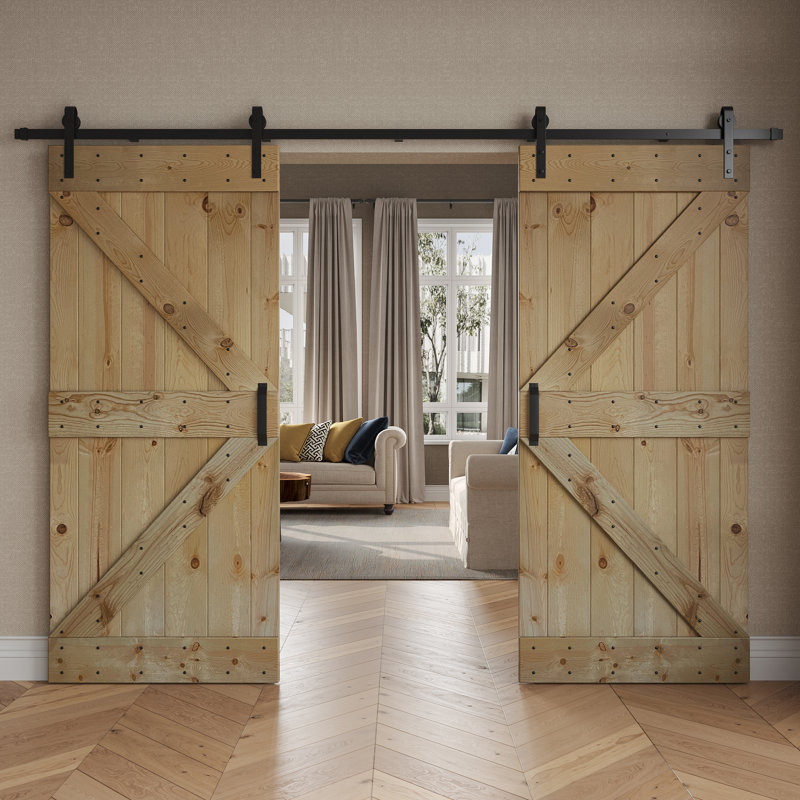Porte de grange coulissante double K Series, 76 po x 84 po, Inachevé