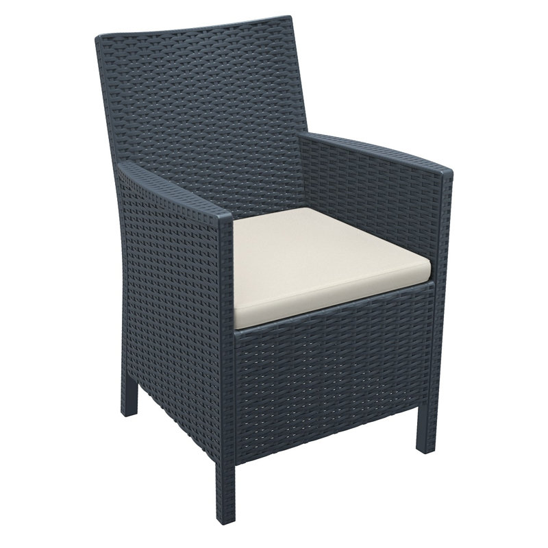 Ensemble de conversation en rotin 3 pièces avec coussins Tomeica, Gris foncé