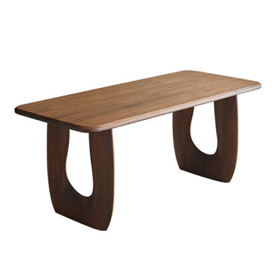 Simple Brown Rectangular Solid Wood Dining Table With U‑Shaped Irregular Legs