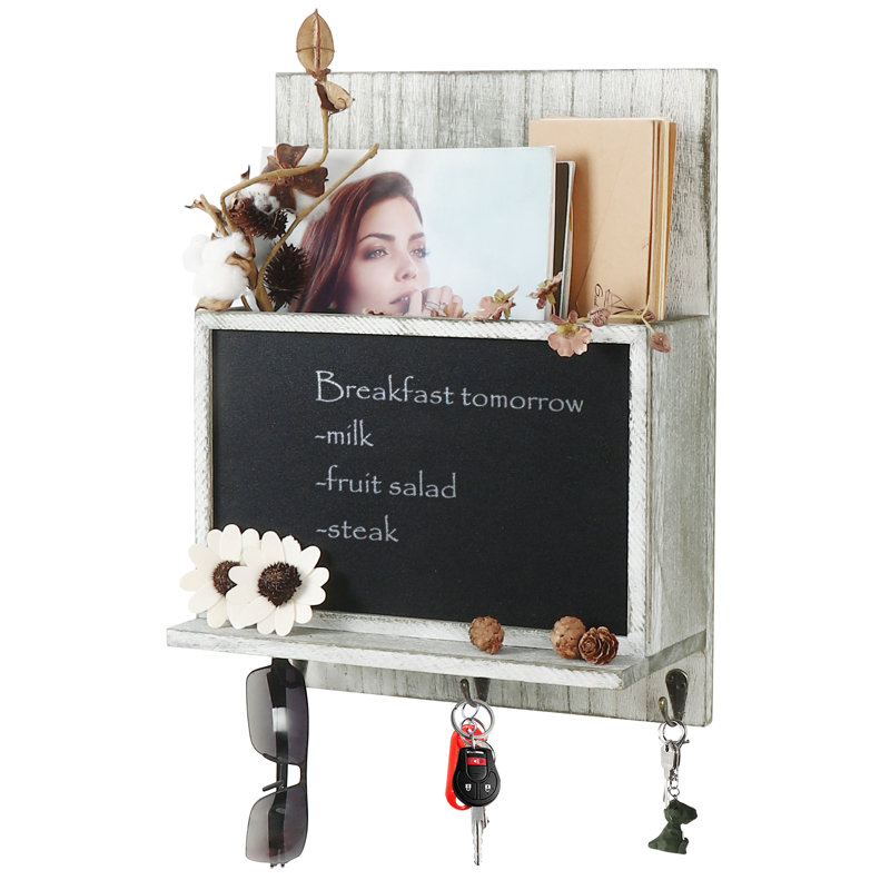 Porte-clés mural et à courrier avec 3 crochets pour tableau, gris et blanc, Vert olive
