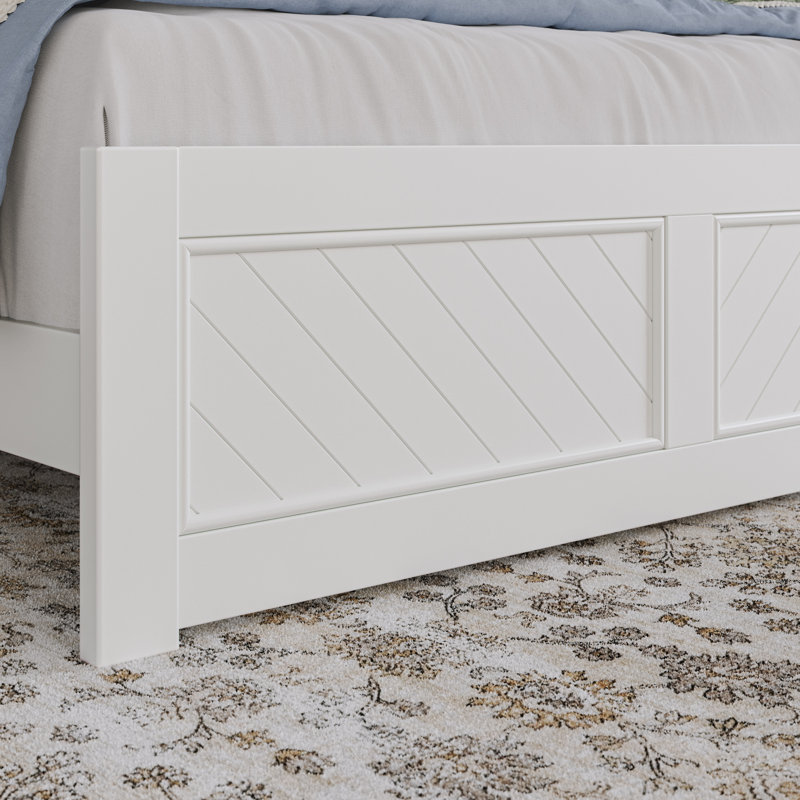 Lit plateforme en bois massif Jeinny, White, Double