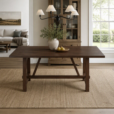 Table de salle à manger rectangulaire à tréteaux en chêne foncé de style campagnard