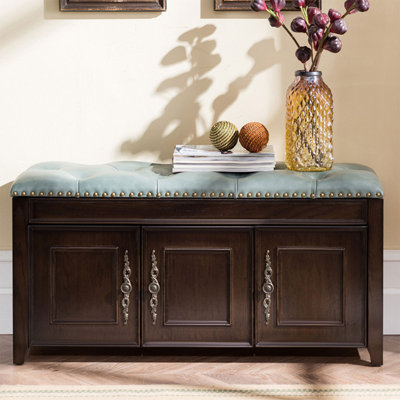 Banc en bois massif rembourré bleu ardoise
